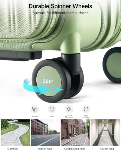 Hanke Top Opening 20" Carry On Luggage Expandable Hard Shell Bamboo Green | Fits Most Overhead Bins, 15.6" Laptop Compartment, Lightweight, 360° Spinner Wheels, TSA Lock, Cup Holder & Hook, USB Port - color: Bamboo Green, size: 20 Inch EXT