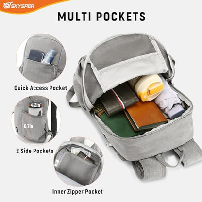 SKYSPER Anti Theft Hiking Backpack, 18L RFID Packable Travel Daypack, Lightweight Foldable Back Pack for Walking Daytrip - color: Grey, size: Small