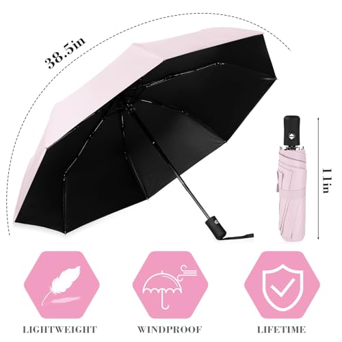 Jexine Windproof Travel Umbrella Compact Small - color: Pink