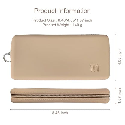 Zipper Makeup Brush Bag for Travel, Cosmetic Case for Women,Large Silicone Holder, Brush Pouch Case for Tools - Khaki
