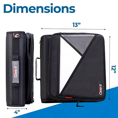 Case-it School Zipper Binder | 1.5" D-Ring | 325-Sheet | LT-207 Jet Black - color: Ff Black/White, size: 1 Pack