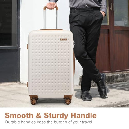 Kono 28 Inch Hard Shell Checked Luggage, 4 Spinner Wheels Suitcase, White - color: Cream White, size: Checked-Large 28-Inch