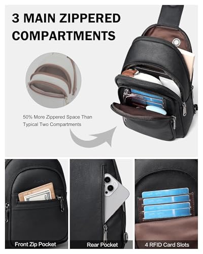 FADEON Sling Bag for Women, Designer Small Crossbody Bags, Adjustable Strap - color: Black Retro Style