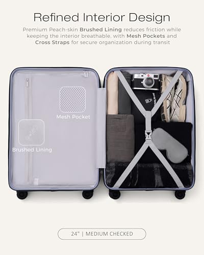 Coolife Luggage, Lightweight PC Hardside Suitcase, Checked-Medium 24-Inch - color: Light Purple, size: Checked-Medium 24-Inch