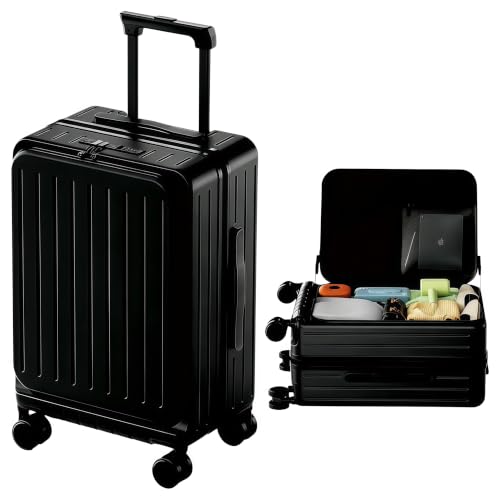 26-Inch Front Opening Hardside Checked Luggage, Black - color: Black, size: 26 Inch Checked
