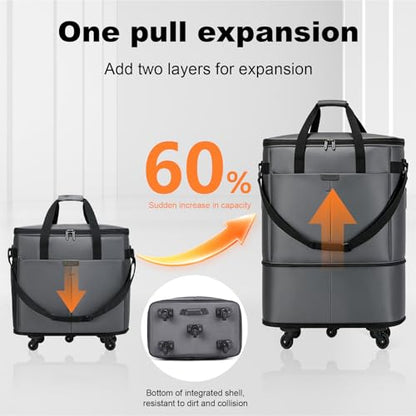 Large Capacity Rolling Duffle Bag,Expandable Foldable Suitcase for Travel,Collapsible Luggage Duffel Overnight Weekend Bags without Telescoping Handle - color: Grey