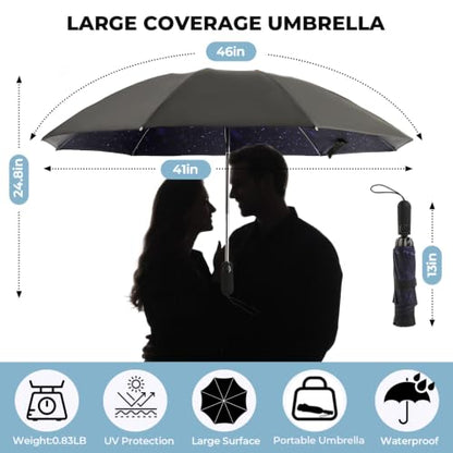 ZDSSM Inverted Umbrella for Rain, Compact Windproof Auto Open Close - color: Starry Sky