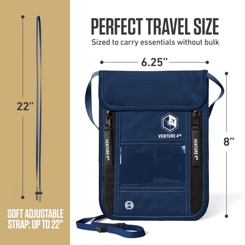 VENTURE 4TH Travel Neck Wallet, RFID Blocking Passport Holder - Navy Blue - color: Navy Blue