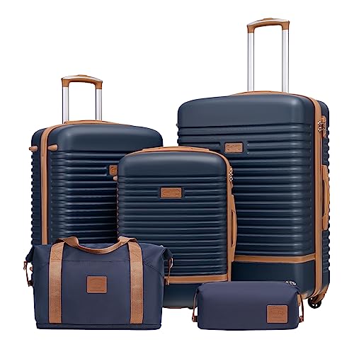 Coolife Luggage Set Carry On Suitcase,5 piece, Navy(DB/TB/20/24/28) - color: Navy, size: 5 piece set