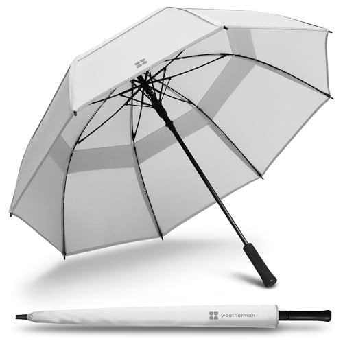 Weatherman Umbrella - Stick Umbrella - Windproof Umbrella Resists Up to 55 MPH Winds - (White) - color: White