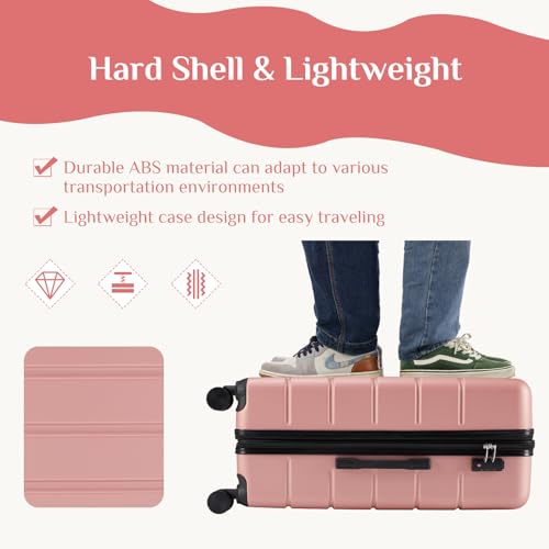 OLIXIS 20 Inch Carry-On Suitcase, Hardside Rolling Luggage, Pink - color: Pink, size: 20 IN