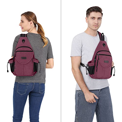 MOSISO Crossbody Sling Bag for Women, Shoulder Backpack, Hiking Daypack Bag - color: Wine Red