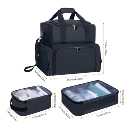 Large Makeup Bag with 3 Removable Case and 2 Removable Dividers,Black - color: Black