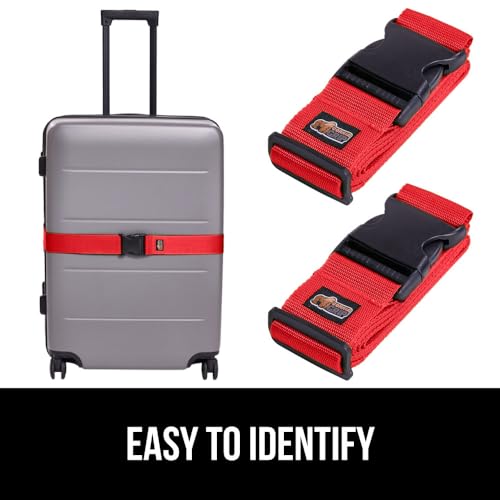 GORILLA GRIP Heavy Duty Luggage Straps for Suitcase, 2 Pack, Red - color: Red