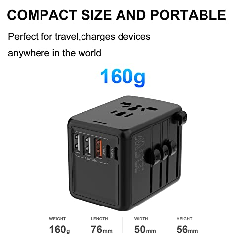 JMFONE 35W PD Universal Travel Adapter, Fast Charging International Adapter - color: 3USBA+2USBC- Deep Black