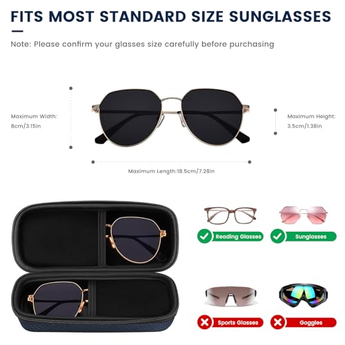 molshine Double Eyeglasses Case,EVA Hard Shell Portable Sunglasses Case with Metal Buckle for Sunglass,Eyeglasses - color: Dark Blue