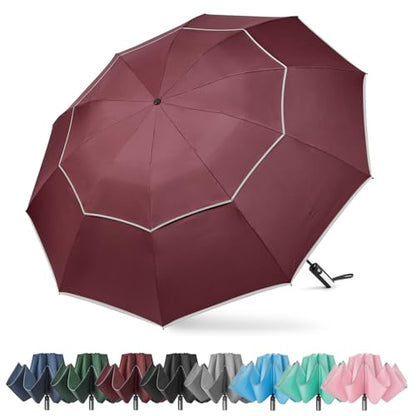G4Free 54/62 Inch Large Inverted Golf Umbrella Windproof Reflective Stripe - color: Burgundy, size: 54 inch