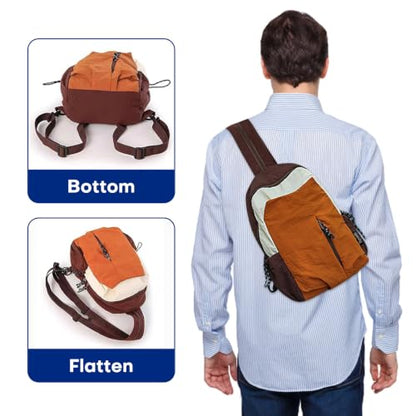 Convertible Crossbody Sling Purse – Lightweight Anti-Theft Daypack (Brown) - color: Brown