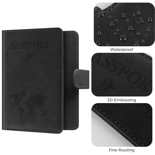 3-Pack Passport Holder + 2 PVC Covers, RFID, PU Leather(Black) - color: Black