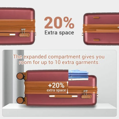 Kono Carry-On Suitcase 20in Expandable ABS+PC Airline Approved Burgundy - color: Burgundy, size: Carry-On 20-Inch