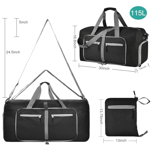 Dimayar 115L Foldable Duffle Bag, Travel & Weekend, Extended Trips - color: Black, size: 115L