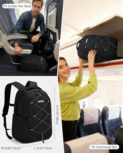 HanTrip 18 Inch Carry on Travel Backpack with Water Bottle Pocket, Black - color: Black-2