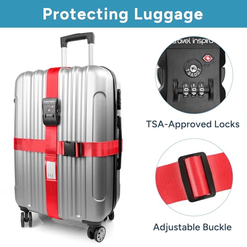 Travel Inspira Heavy Duty Luggage Straps with TSA Lock - color: Cross Red-New