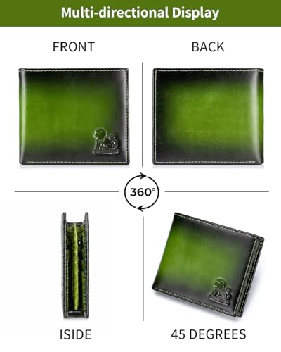 Men's Cowhide Leather RFID Wallet, Slim Bifold (Green) - color: Green