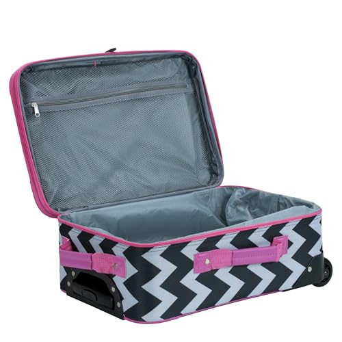Rockland Fashion Softside 2 Piece Luggage Set, Expandable, (14" Tote/19" Upright), Pink Chevron - color: Pink Chevron, size: 2 Piece (19"/14" Tote)