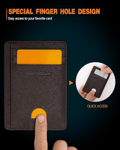 RUNBOX Slim Wallet for Men and Women, RFID Blocking Leather Card Holder - color: Cross Coffee