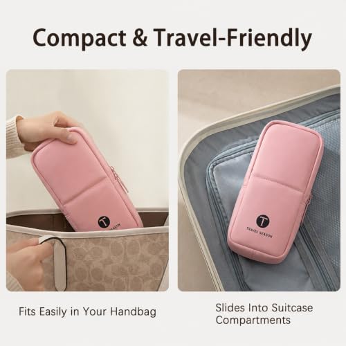 Standing Travel Makeup Bag, Small Fold-Down Makeup Brush Organizer (Pink) - color: Pink