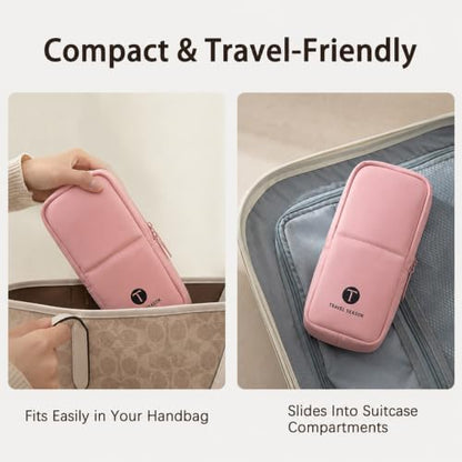 Standing Travel Makeup Bag, Small Fold-Down Makeup Brush Organizer (Pink) - color: Pink