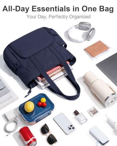 Bagstellar Lunch Tote Bag for Women, 3 in 1 Work Bag with Lunch Compartment - color: Navy Blue