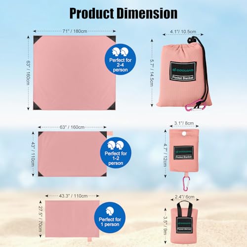 Odoland Sandproof Beach Blanket, Waterproof Portable Mat with Carry Pouch - color: Pink, size: 43.3" x 63"(1-2 People)