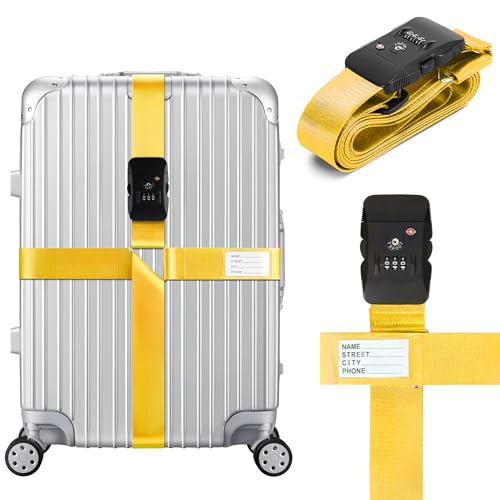 TSA Approved Luggage Straps with Combination Lock, Cross Yellow - color: Cross Yellow