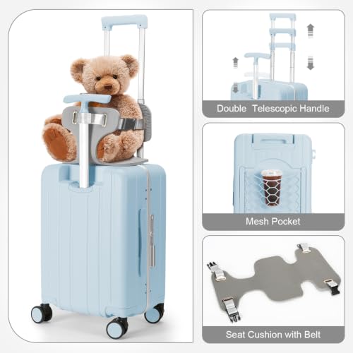 MRPLUM 20" Carry On Luggage Double Handle Suitcase with Net Pocket,Blue - color: Blue