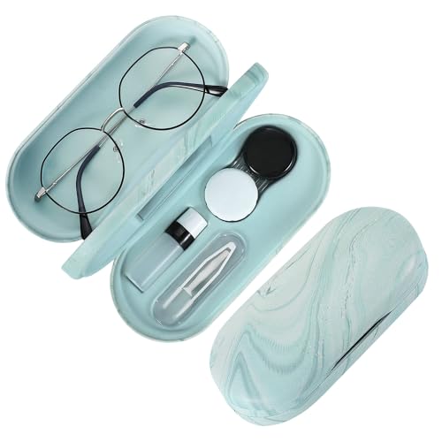 MoKo Double Eyeglass Case,Glasses and contact case 2 in 1 with Mirror - color: Blue Water Color