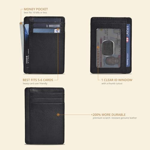Leather Wallet for Men - RFID Blocking Slim Card Holder Gift for Men Idea - color: Ebony