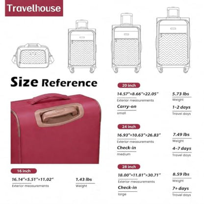 Travelhouse 4-Piece Softside Luggage Set with Spinner Wheels - color: Red, size: 4 piece