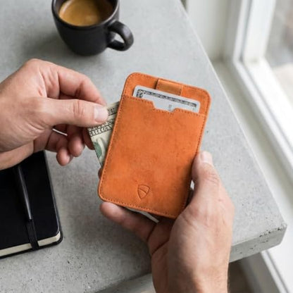 Vaultskin CHELSEA Slim Leather Card Wallet for Men, RFID (Amber) - color: Amber