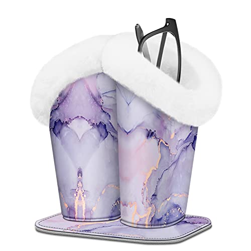 FINTIE Plush Lined Double Eyeglasses Holder with Magnetic Base for Desk - color: Lilac Marble