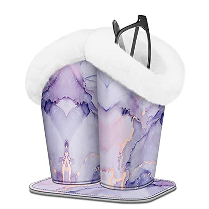 FINTIE Plush Lined Double Eyeglasses Holder with Magnetic Base for Desk - color: Lilac Marble