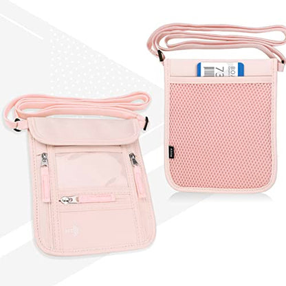WALNEW Passport Holder Neck Pouch Travel Wallet for Women and Men, RFID Blocking Security Slim Traveling Wallet with Around Neck Lanyard Strap, Pink | Around Neck Lanyard Strap, Travel Safety Anti Theft Bag, Neck Wallet for Traveling Women - color: Pink