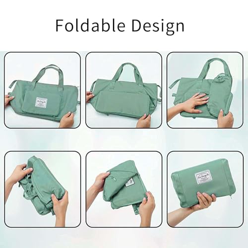 Large Capacity Foldable Travel Bag, Expandable Waterproof Carry on Bag, Dry and Wet Separation Spor Duffel Bags - color: Green