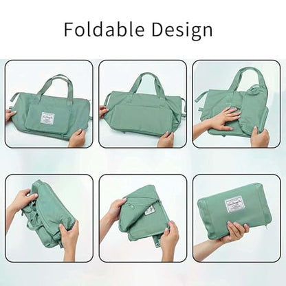 Large Capacity Foldable Travel Bag, Expandable Waterproof Carry on Bag, Dry and Wet Separation Spor Duffel Bags - color: Green