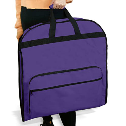 Dalix 60" Foldable Garment Bag Suits Cover Dresses w Front Pocket - color: Purple
