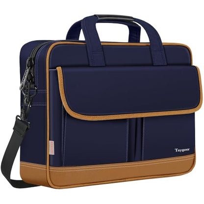 Taygeer Briefcase for Men, 15.6 Inch Water Resistant Laptop Bag, Blue Brown - color: Blue Brown, size: 15.6 Inch
