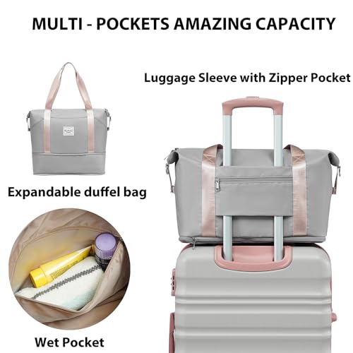 LONG VACATION Luggage Sets, 6 Piece, Hardshell Suitcase with Spinner Wheels - color: GREY-PINK, size: 6-Piece Set