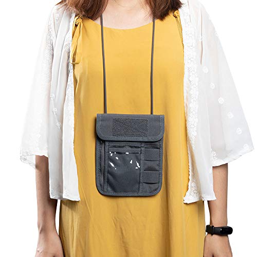 EXCELLENT ELITE SPANKER Passport Holder Nylon Neck Pouch with Lanyard - color: Grey