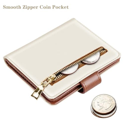Small Wallets for Women Slim Minimalist Bifold Credit Card Holder - color: A Brown & Cream